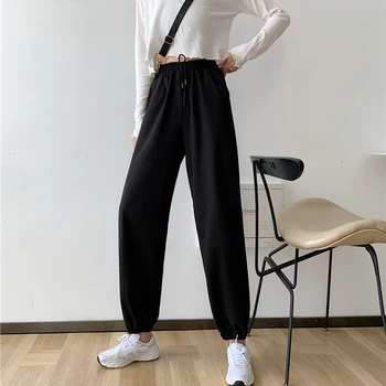 Harajuku Femei Harem Pantaloni Casual Negru Gri Elastic Talie Streetwear Femei Pantaloni Sport W168