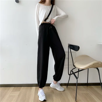 Harajuku Femei Harem Pantaloni Casual Negru Gri Elastic Talie Streetwear Femei Pantaloni Sport W168