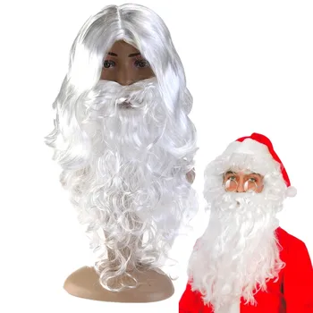 Mătase Albă Moș crăciun Costum Rochie Fancy Wizard Peruca Si Barba Set 40cm de Crăciun, Halloween, Anul Nou, Petrecere a Burlacelor Decor