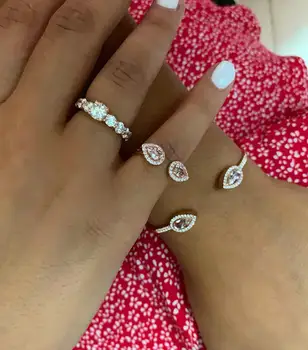 Picătură de apă cz inel pentru femei de nunta cadou de logodnă deschide ajustat de moda clasice, simple, colorate, inele de piatră