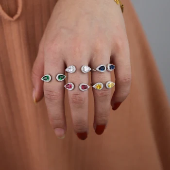 Picătură de apă cz inel pentru femei de nunta cadou de logodnă deschide ajustat de moda clasice, simple, colorate, inele de piatră