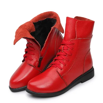 DRKANOL 2020 New Sosire Toc Patrat din Piele Cizme de Iarna pentru Femei Pantofi de Cald Moda Laterale cu Fermoar Dantela Sus Glezna Cizme pentru Femei