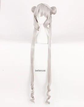 Sailor Moon Tsukino Usagi Cosplay Peruci 100cm Argintiu Gri Par Sintetic Rezistent la Căldură Peruca + Capac de Peruca