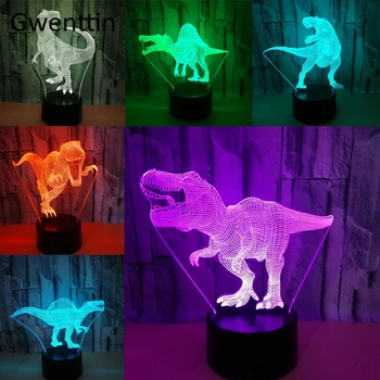 Varietate de Dinozaur Lumina de Noapte Iluzie 3D Lampa de copii pentru Copii Ziua de nastere Cadouri de Craciun cu LED USB cu Atingere Lămpi de Masă Decor Acasă Luminarias