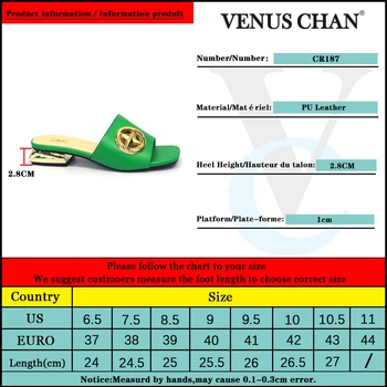 Venus Chan 2021 Nou Design de Lanț de Femei Papuci de casă Catâr tocuri Joase Sandale cu deget de la picior Pătrat Femei flip flops Diapozitive pantofi de Plaja