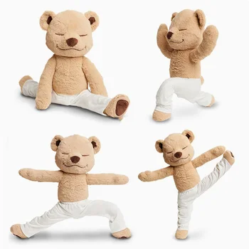 37cm Yoga Papusa de Plus Kawaii Drăguț Urs Brun Moale Belea Papusa Perna Yoga Urs de Pluș Jucarii Papusa pentru copii pentru Copii Plushies