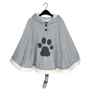 Takerlama Joc Atsume Neko Mantie Harajuku Pisica Drăguț Curte Lolita Fata Hoodie Coat Cald Cape Flanel Cu Gluga Sweatershirts