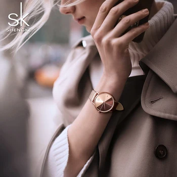 SHENGKE Femei Creatoare de Moda Cuarț Ceasuri Doamna Maro din Piele Ceas Neregulate Ceas rezistent la apa de Montre Ceasuri de mână Feminino