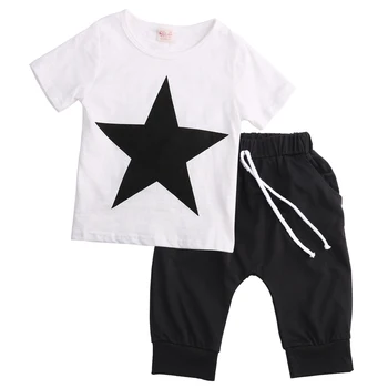 2 bucati Star Print T shirt de Sus și Pantaloni Set Pentru Copilul Băiat Haine de Vară