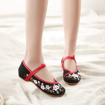 Veowalk Chineză de Moda pentru Femei Pantofi Vechi Peking Mary Jane Denim Apartamente de Broderie Flori Talpă Moale Pantofi Casual Plus Dimensiune 34-43