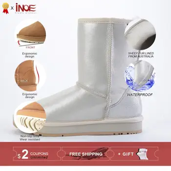 INOE Noua piele de Oaie Piele de Oaie Natural Căptușite cu Blană Albă de Zăpadă Cizme pentru Femei Cizme de Iarna Impermeabile Cald Pantofi de Înaltă Calitate