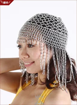 Femeie cu Margele Cap Bucată de Elastic Belly Dance Craniu Palarie Capac Cleopatra Aur, Argint Etapă Pălării de Dans Pălărie 10buc/lot