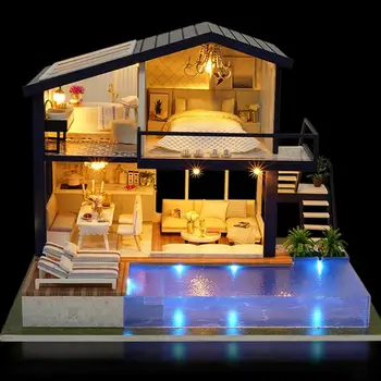 3D din Lemn Mini BRICOLAJ Fată Drăguță casă de Păpuși Pentru Copii Cadou de Crăciun Timp Apartament Mobilier Casa Papusa Jucării Educative Mobilier