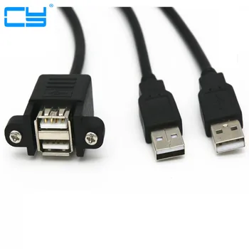 Dual Port USB 2.0, UN cablu Masculin Feminin M/F Extensia Șurub de Blocare a Panoului de Montare 30cm Cablu 50cm 0,5 m