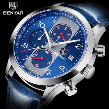 BENYAR 2020 Noua Moda Cronograf Ceasuri Sport Barbati Curea din Piele de Brand Cuarț Albastru Ceas de Ceas Relogio Masculino Reloj Hombre