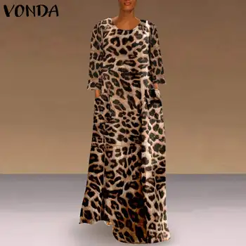 Femeile'Robe Maneca Lunga Rochie de Leopard Boem Petrecere Sundress 2021 VONDA Boem Vacanță Rochie Casual Vestidos Plus Dimensiune