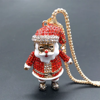 Noul Costum de Crăciun Set de Bijuterii Drăguț Email Crystal Moș Crăciun Pandantiv Lanț Colier Pentru Femei Fete Cadou bijoux noel