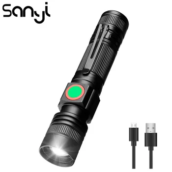 SANYI 3 moduri de Iluminare Lanterna 18650 Mini Lanterna XML-T6 Lanterna Lampa USB Reîncărcabilă Lanterna bec Portabil pentru Camping