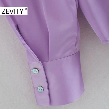 Zevity Noua Moda pentru Femei Culoare Solidă Pieptul Casual Salopeta Bluza Femei cu Maneci Lungi Roupas Femininas Tricouri Topuri LS7257