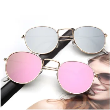 Oglinda Rotund ochelari de Soare Femei Bărbați Strat Reflectorizant UV400 Ochelari de Soare de sex Feminin de sex Masculin Epocă Ochelari de Sticlă