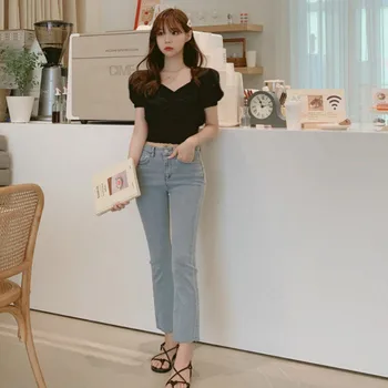 Vară Șifon Bluza Femei Franceză Stil Retro Elegant Culturilor Topuri Casual Puff Maneca Scurta Slim Fit-Coreean Bluza Femei 2020 Nou
