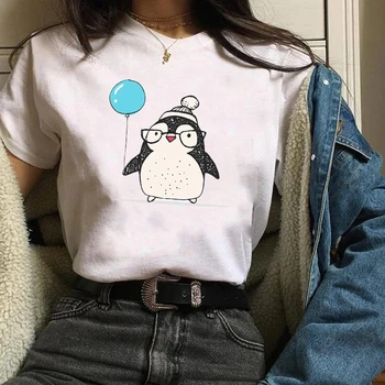 Femei Desene animate Pinguini Imprimare Crăciun Fericit Femeie de Moda T-shirt Femei Kawaii T Tee Cămașă Camisas Punk Tricou Femei Topuri