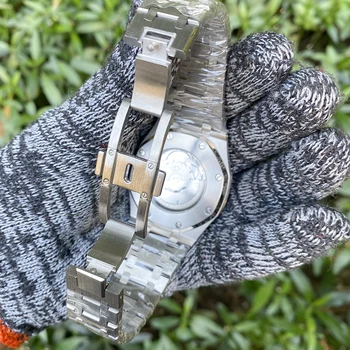 Top barbati ceas automată cu periat din oțel inoxidabil caz 42mm rezistent la apa de safir cadran alb AAA, 8 suruburi