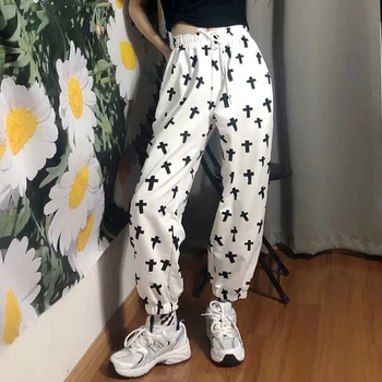 De înaltă Talie Pantaloni de trening Femei Imprimate Vrac Sportwear Pantaloni sex Feminin coreeană Hip Hop Pantaloni Casual Largi picior Pantaloni Streetwear