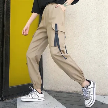 Femei Solide De Culoare Kaki, Pantaloni Cu Talie Înaltă Harajuku Streetpants Moda Sexy Negru Pantaloni Sport Streetwear Pantaloni Harem P8896
