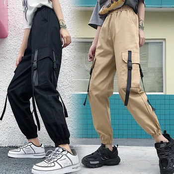 Femei Solide De Culoare Kaki, Pantaloni Cu Talie Înaltă Harajuku Streetpants Moda Sexy Negru Pantaloni Sport Streetwear Pantaloni Harem P8896