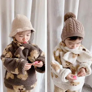2020 Iarna Băieți Și Fete De Moda De Desene Animate Fleece Gros Haine Copii Cald Liber Maneca Lunga, Pulovere Topuri Cu Eșarfă