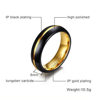 2020 nou inel bijuterii 6MM tungsten negru inel de aur inel barbati