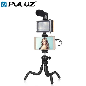 PULUZ 4 în 1 de Smartphone-echipament Pentru YouTube/Filmarea/Vlogging cu Mini Caracatiță Trepied si cu LED-uri de Lumină și Telefon Clemă & Microfon