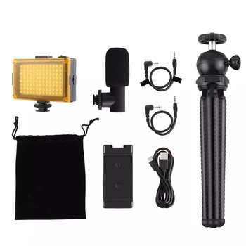 PULUZ 4 în 1 de Smartphone-echipament Pentru YouTube/Filmarea/Vlogging cu Mini Caracatiță Trepied si cu LED-uri de Lumină și Telefon Clemă & Microfon
