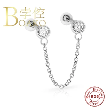 BOAKO Mini Zircon Piercing Lanț Stud Cercei Argint 925 Cercei Pentru Femei Pendientes Brincos Bijuterii Fine Fete de Cadouri