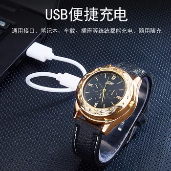 Militar de Încărcare USB Bricheta Ceas Dragon data de ceas fără flacără Windproof bricheta Reîncărcabile Electronice Bărbați Ceasuri