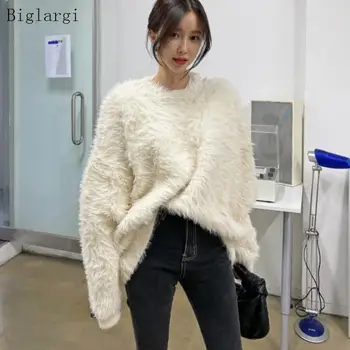 New Sosire Iarna Faux Blana Pulover Femei Stil Coreean Furrry Pulover Pull Femme Femeie Liber Casual Cu Maneci Lungi Sewaters Mujer