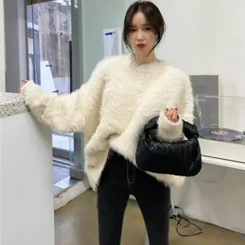New Sosire Iarna Faux Blana Pulover Femei Stil Coreean Furrry Pulover Pull Femme Femeie Liber Casual Cu Maneci Lungi Sewaters Mujer