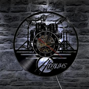 Chitara Set de Tobe Silueta LED Backlight reloj de Muzică Modernă de Vinil Ceas 3d Ceas de Perete horloge Membru al Trupei Fan Handmade Cadou