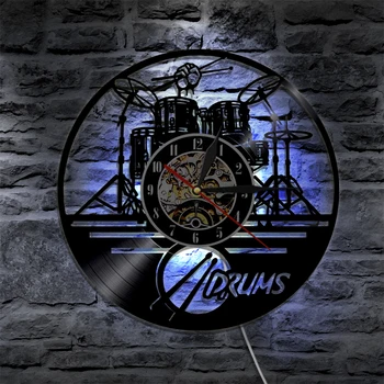 Chitara Set de Tobe Silueta LED Backlight reloj de Muzică Modernă de Vinil Ceas 3d Ceas de Perete horloge Membru al Trupei Fan Handmade Cadou