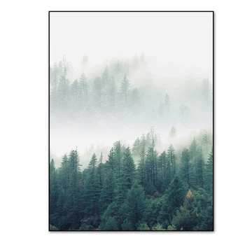 Nordic Ceață Pădure De Păsări Peisaj Panza Pictura Postere Si Printuri Quadros Arta De Perete De Imagine Pentru Camera De Zi Decor Acasă Cuadros