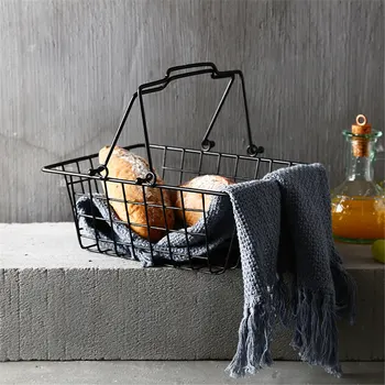 Nordic Fier de Depozitare Coș Minimalist Pâine Coș cu Fructe, cu Mâner Acasă Living Desktop Gustare Geometrice Negru Coș