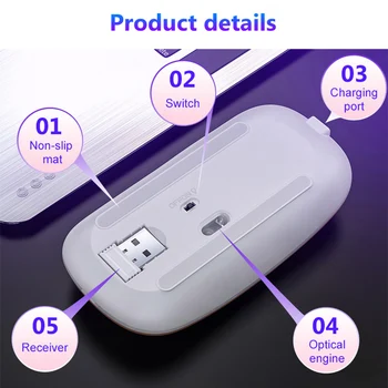 2.4 G Silent Mouse-ul fără Fir RGB LED Backlit 1600DPI Mouse de Gaming Pentru Macbook Pentru Xiaomi Ergonomic Calculator PC Gamer Mut Mouse-ul