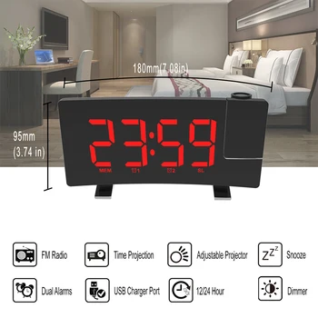 Ceas cu Alarmă Digital cu LED-uri Ecran Dual Alarma Snooze Ceas de Proiecție Dimmer Radio FM USB de Reincarcare Ceas Electronic