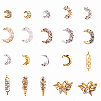 100 buc luna decoratiuni de arta unghiilor, Cristale ornamente, aur, decoratiuni unghii, unghii farmece,farmece de Aliaj, Perle, bijuterii,MN87