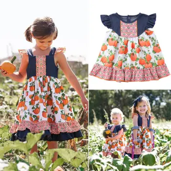 Ziua Recunostintei Pentru Copii Copilul Fata Florale, Volane Dovleac Imprimate Rochii Casual-O Bucată De Costume