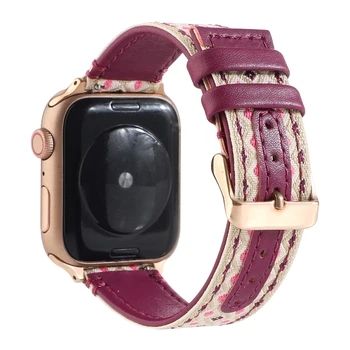 Pentru Apple Watch Serie Se 6 5 4 3 Bandă de Piele Vintage Florale 38mm 40mm 42mm 44mm iwatch Curea Correa brățară Brățară.