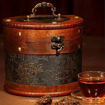 Antic rotund cutie de lemn în formă de butoi oală de ceai retro cutie de depozitare creative Chineză cutie de cadou antic ceai rotund containere de staniu