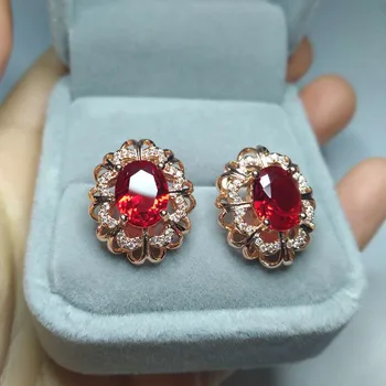 Pietre pretioase rubin rosu cristal zircon diamant cercei stud pentru femei brincos 18k Crescut de culoare de aur petrecerea de bijuterii bijou cadou de Crăciun