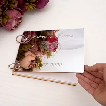 A4 Personalizate Nunta Oglindă Semnătura Carte De Oaspeti Personalizata Inima Cu Degetul De Lemn Alb Si Foto Album De 12